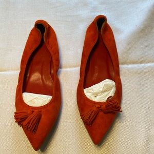 J Crew orange suede tassel flats